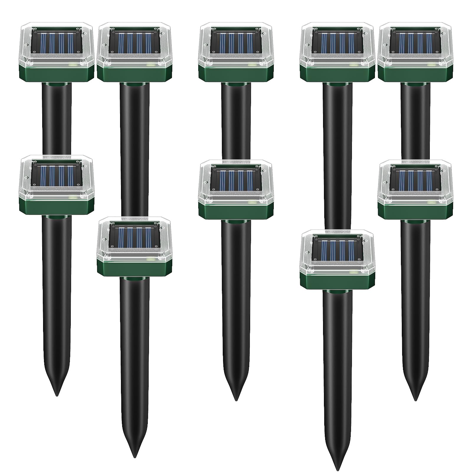 Repelente de topos alimentado por energía solar, 10 paquetes de repelente ultrasónico para exteriores, repelente impermeable para césped y jardín, disuasorio humano para topos, marmotas, ardillas y