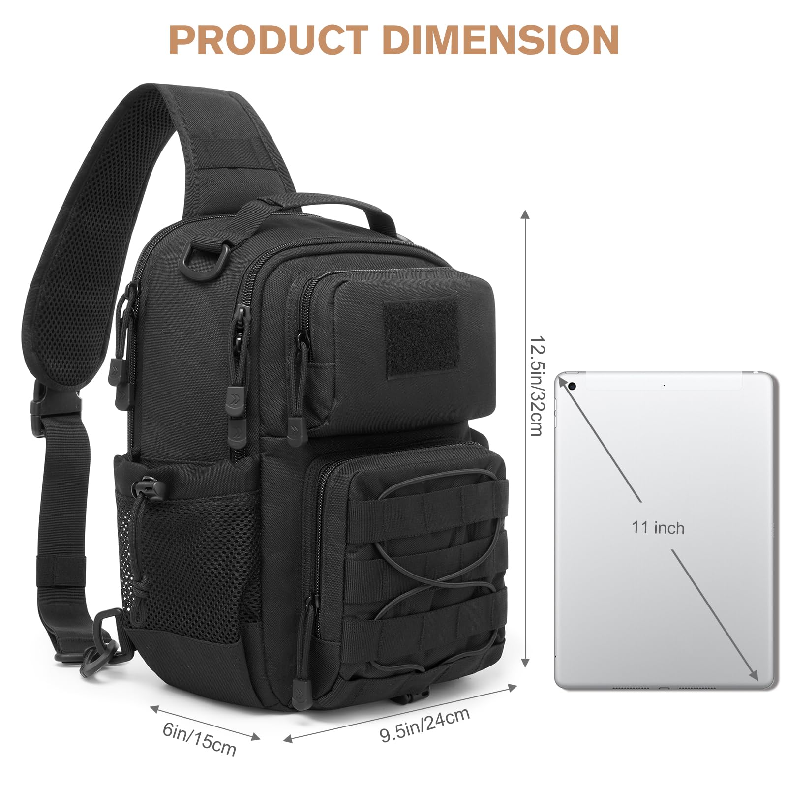 G4Free Tactical Backpack Military Sling Shoulder Bag Molle Pack for Every Day Carry-Black