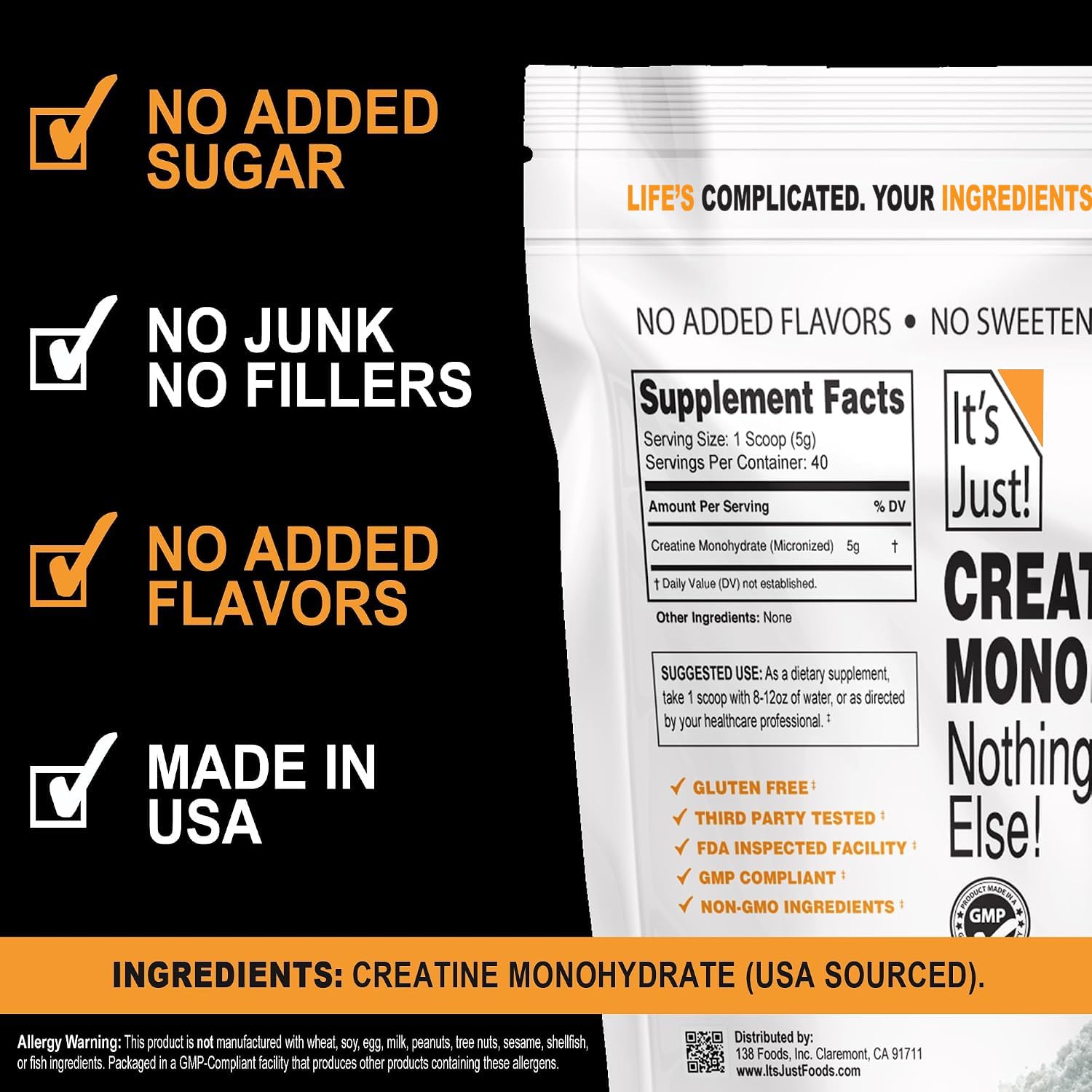 It's Just! - Creatine Monohydrate Powder, Unflavored, 200g / 40 Servings — Amazon image 3