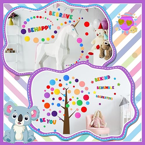 Miniatura 7 de 332 calcomanías de pared con lunares arcoíris colorido inspirador círculo de pared para frases motivacionales con letras Be Thankful, Be Brave