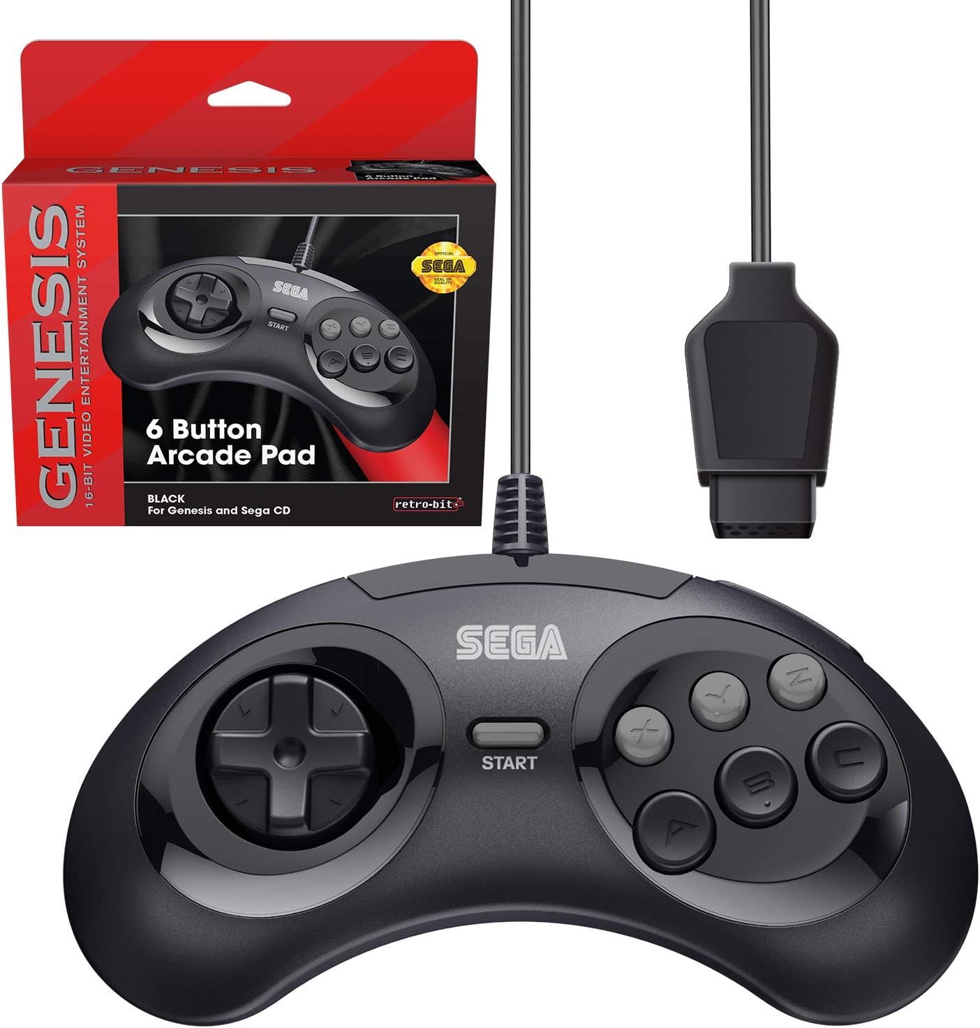 Retro-Bit Official Sega Genesis Controller 6-Button Arcade Pad for Sega Genesis - Original Port (Black)
