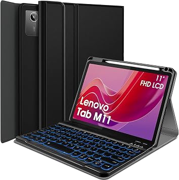 Backlit Keyboard Case for Lenovo Tab M11 2024 11 Inch TB-330FU Tablet, 7 Colors Light Detachable Wireless Keyboard with PU Leather Folio Cover Case for Lenovo Tab M11 11 2024 Release