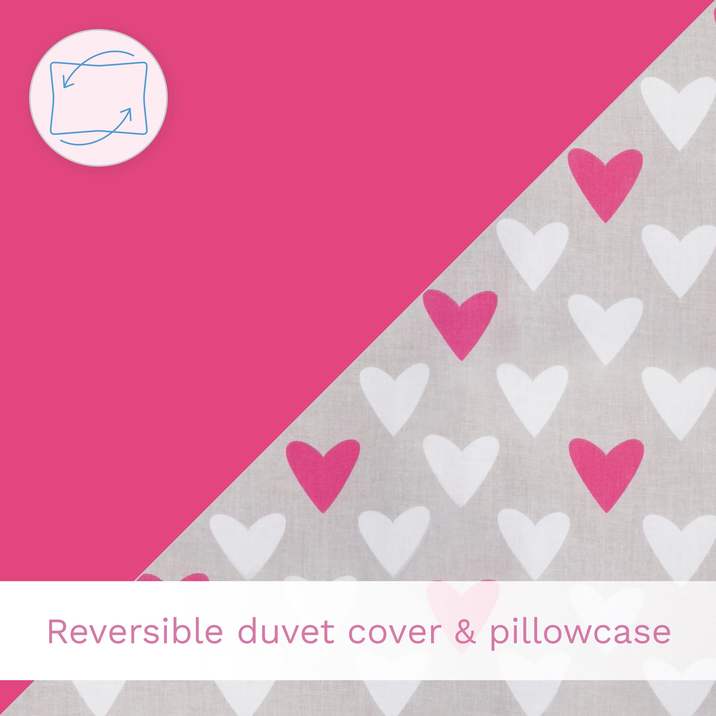 Baby Comfort Parure de lit 2 pièces pour bébé et enfant 80 x 70 cm avec housse de couette et taie d'oreiller 12 mois et plus (cœurs roses)