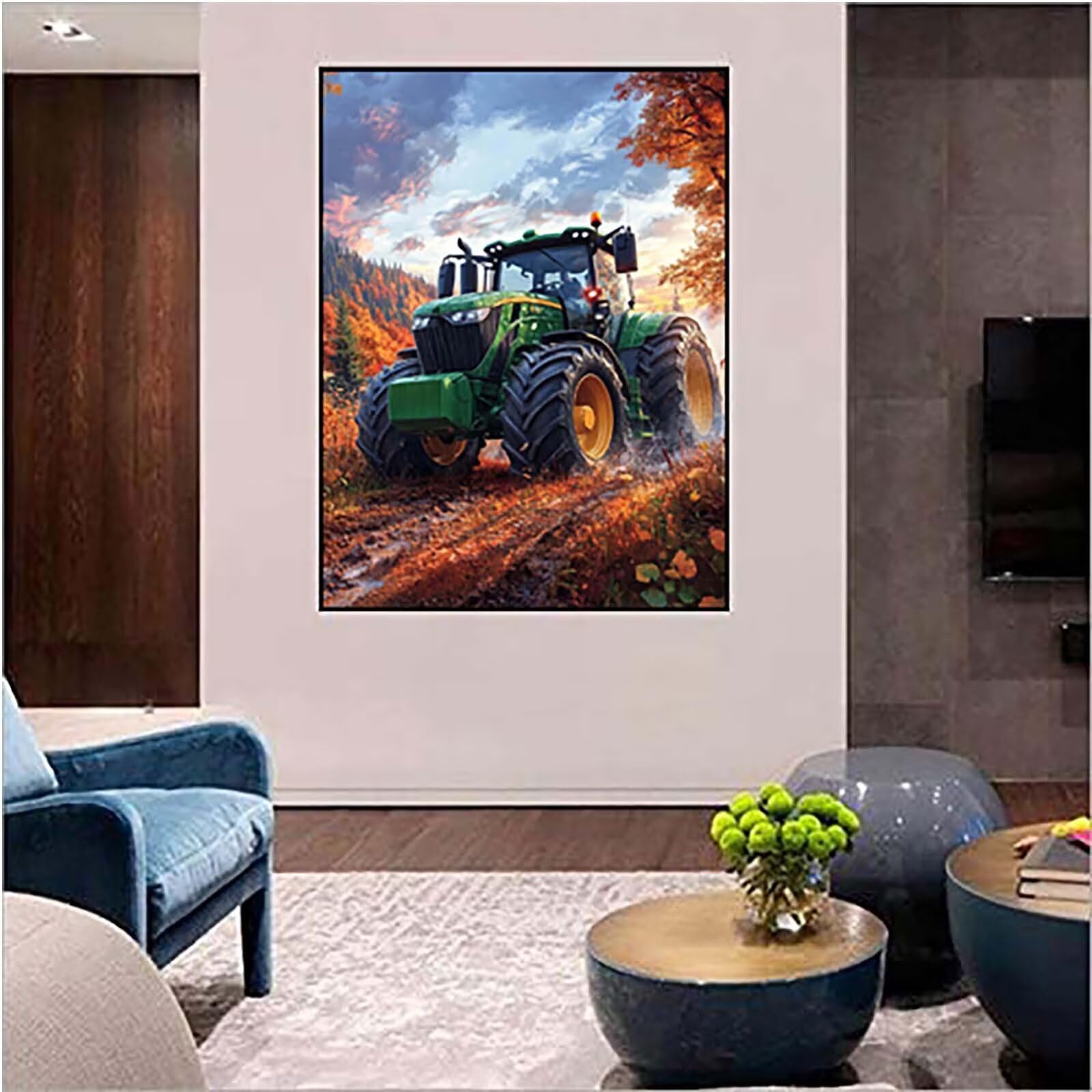 Malen Nach Zahlen Erwachsene mit Rahmen Traktor Malen Nach Zahlen, DIY Basteln Erwachsene Landschaft Leinwand Bilder, Paint by Numbers Handgemalt Ölgemälde Kit, Deko Wohnzimmer 60x80cm 8-2234