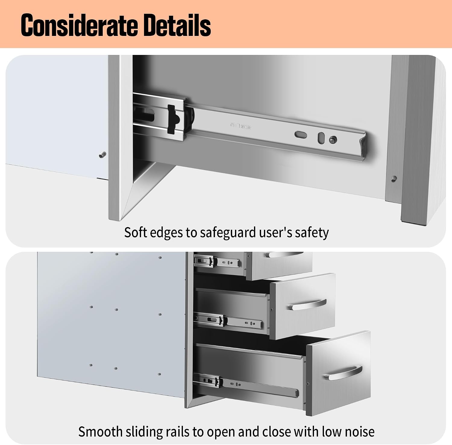 Outdoor Kitchen Drawers Built-in BBQ Drawer Stainless Steel Access Drawers for Outdoor Kitchen Island or Grill Station (14" W x 20.3" H x 23" D)