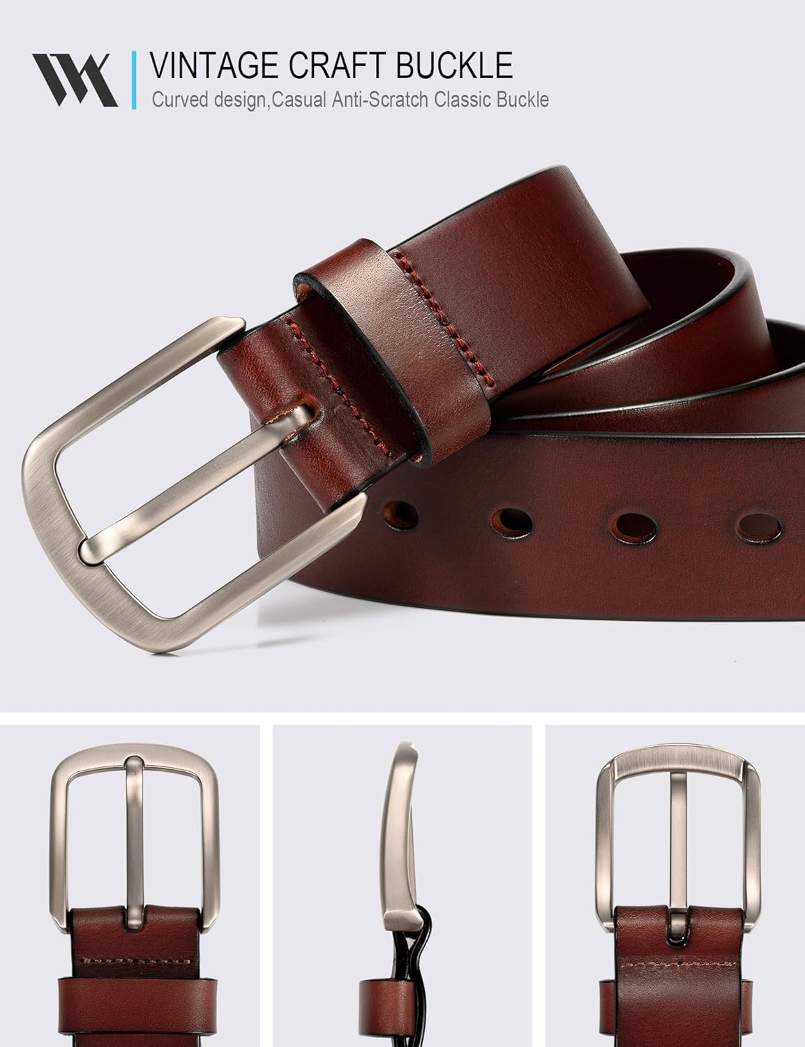 WOLFANT 1.5" Top Full Grain Leather Belt for Men in Gift Box,100% Italian Real Solid Leather - Image 3