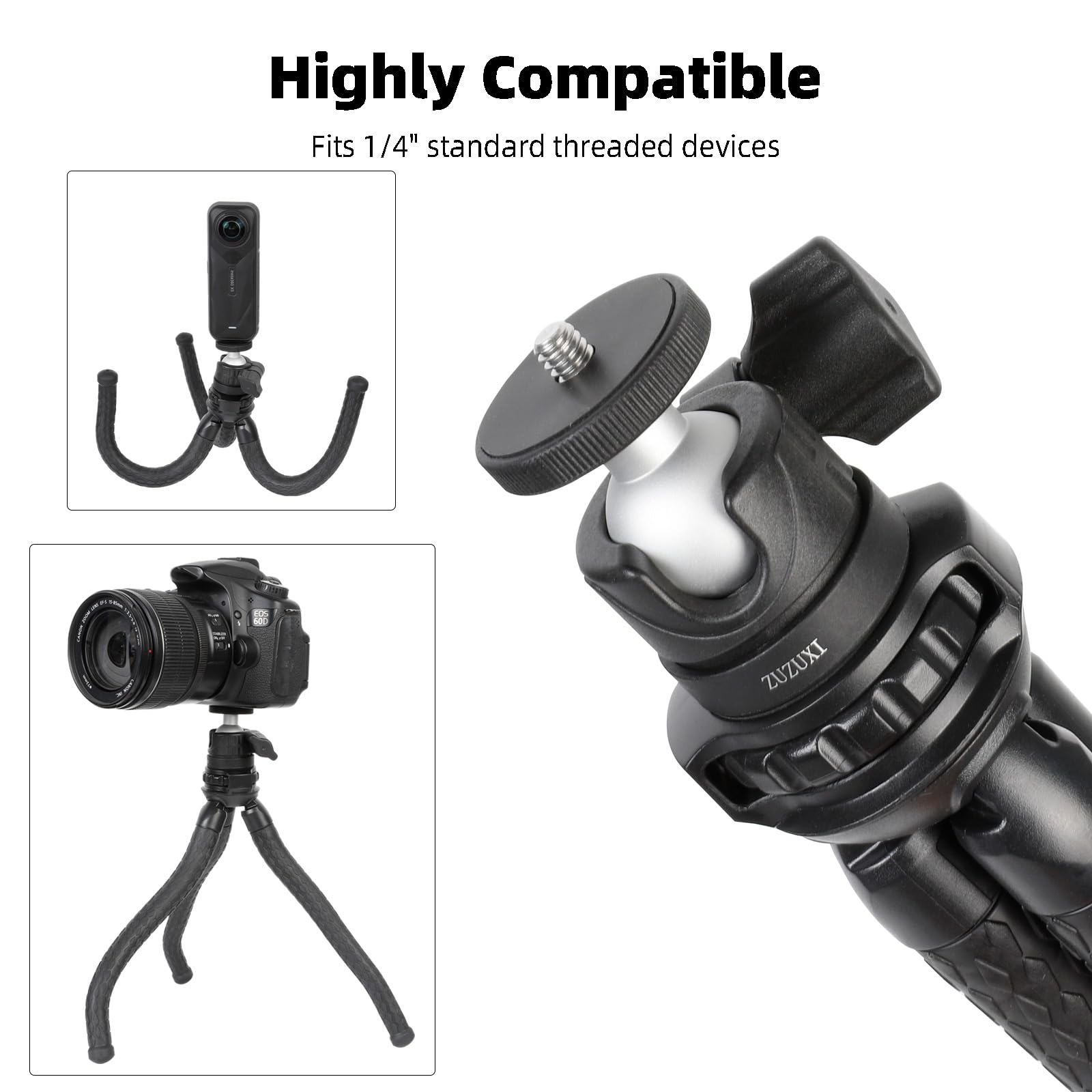 Flexibles Stativ für Handys & Kamera, Mini-Handy-Stativ mit Fernbedienung & Handyhalterung für Videoaufnahmen, kompatibel mit iPhone GoPro Insta360 X5 DJI Osmo Pocket 3 Canon Nikon Sony Kamera
