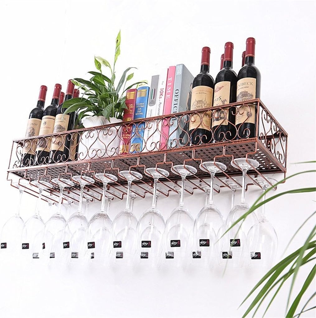 LUNEZY Wine Racks Wall Holder Metal | Hanging Wine Glass Holder | Vintage Wine Bottle Holder | Rustic Wall Mounted Wine Holder Wine Cabinet | Wall Shelf Storage Organizer Rack (Bronze) (S