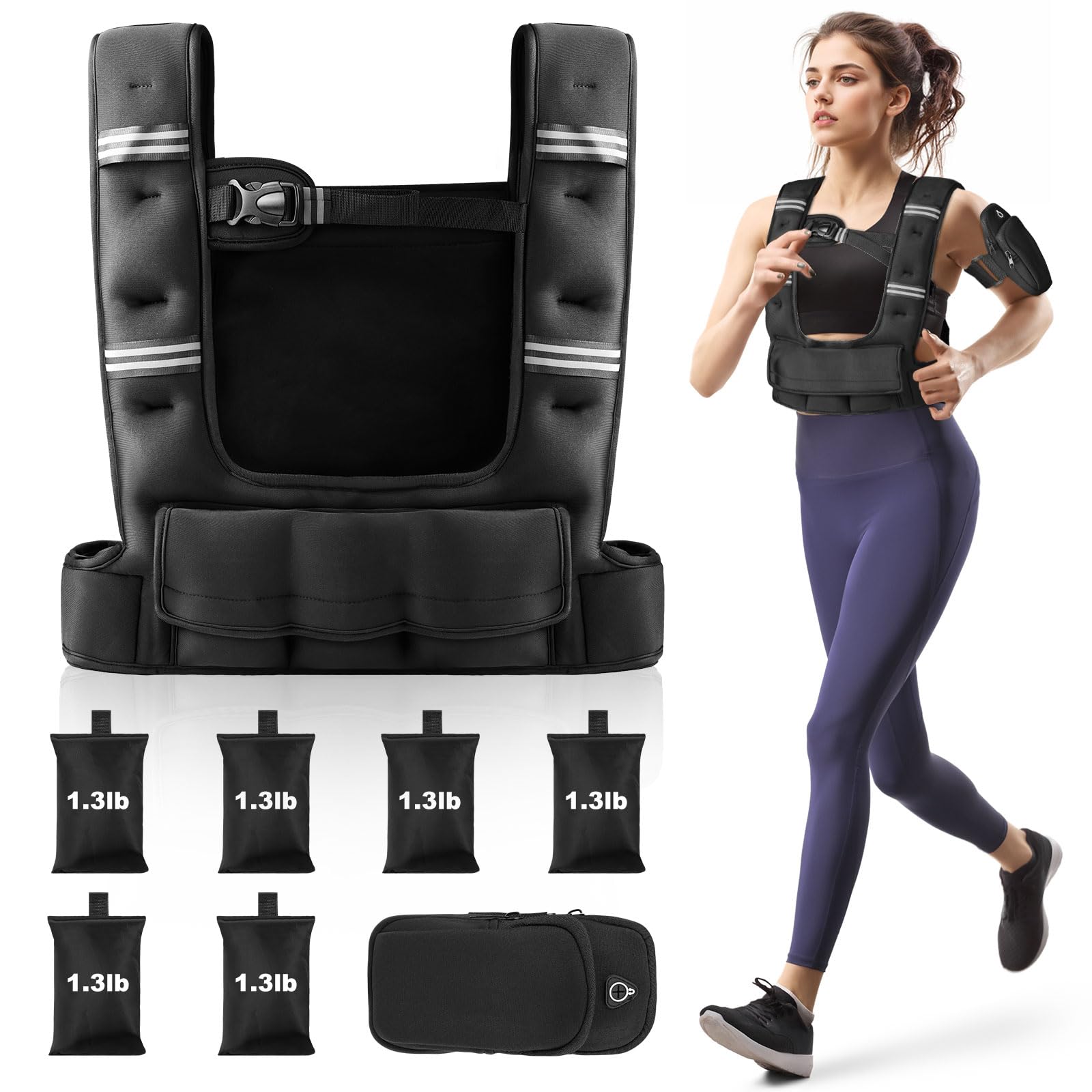 Prodigen Adjustable Weighted Vest Woman 4-12lb 10-18lb Weight Vest with 6 Removable Weight Bags and Pocket Weight Vest