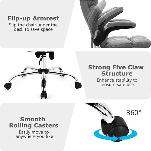 Miniatura 4 de Giantex Silla de oficina ejecutiva, silla ergonómica grande y alta, ángulo de inclinación ajustable y reposabrazos abatibles, silla tapizada de tela
