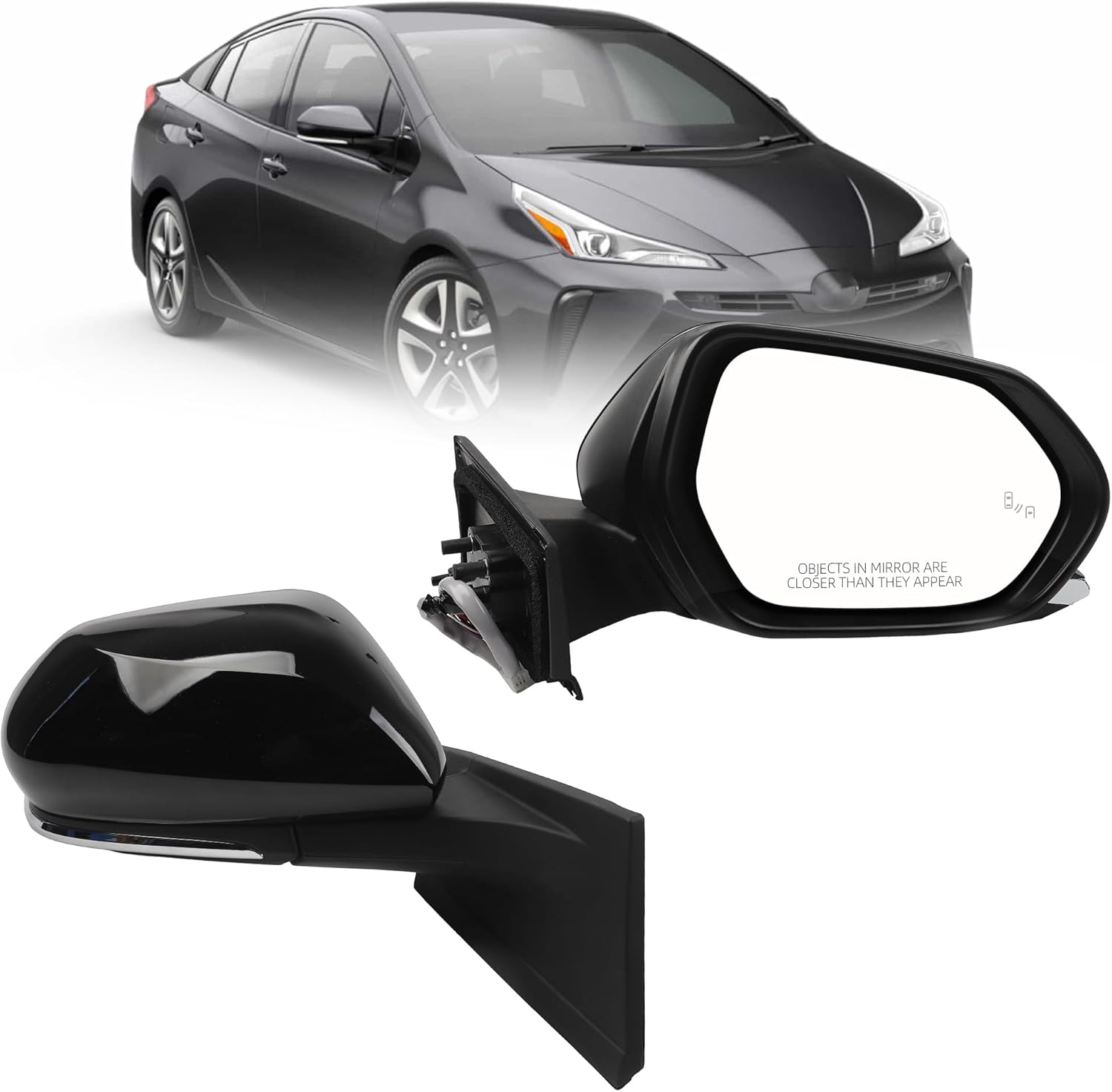 Dasbecan Right Passenger Side Mirror Compatible with 2016-2022 Toyota Prius with Power Heated Glass, Manual Folding, Blind Spot Light, Black Paint Replace# TO1321357 (6Pins)