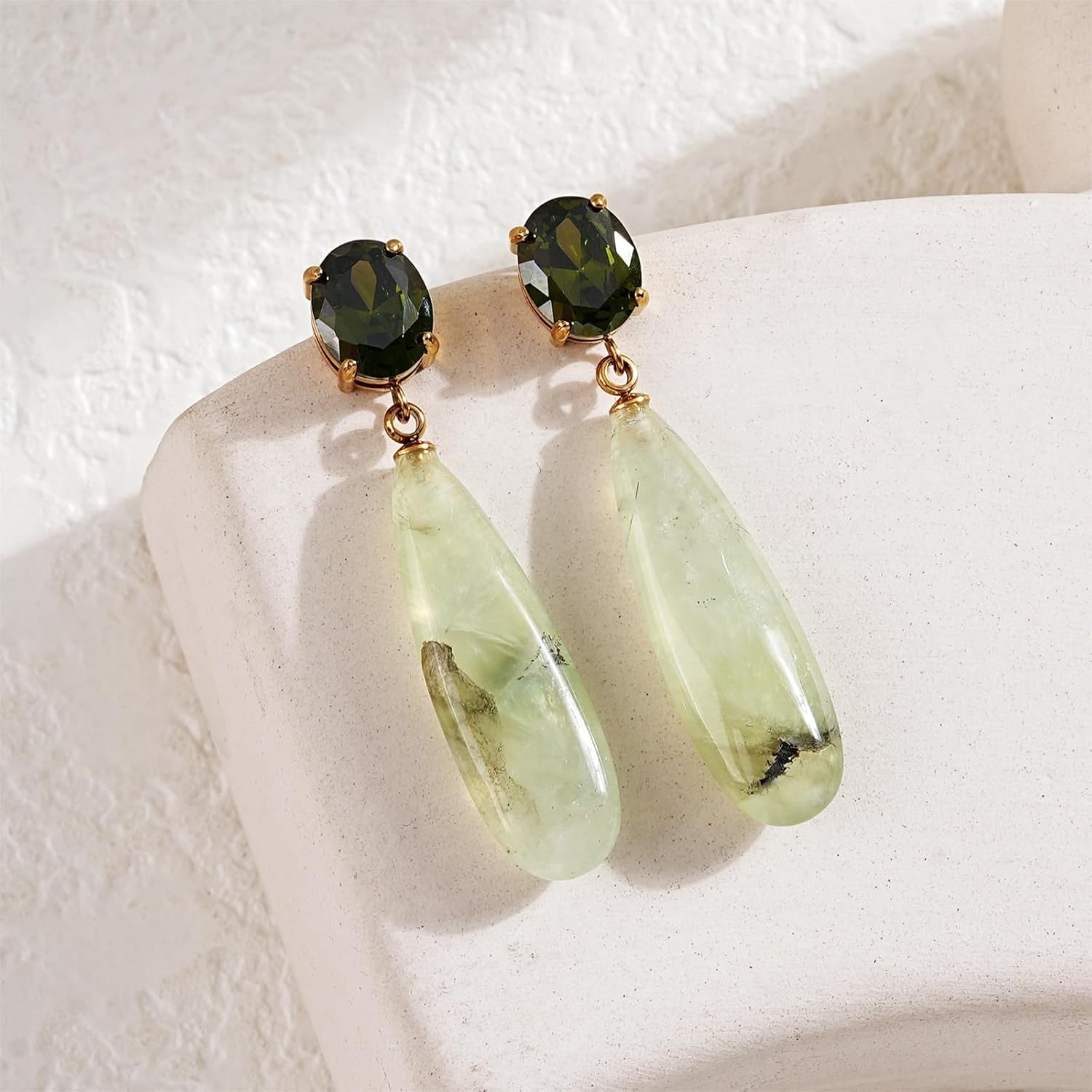 Birthstone Teardrop Earring for Women 18k Gold Plated Cut-Oval Synthetic Gemstone CZ Drop Earring Natural Teardrop Stone Jewelry Valentine's Day Gift for Her
