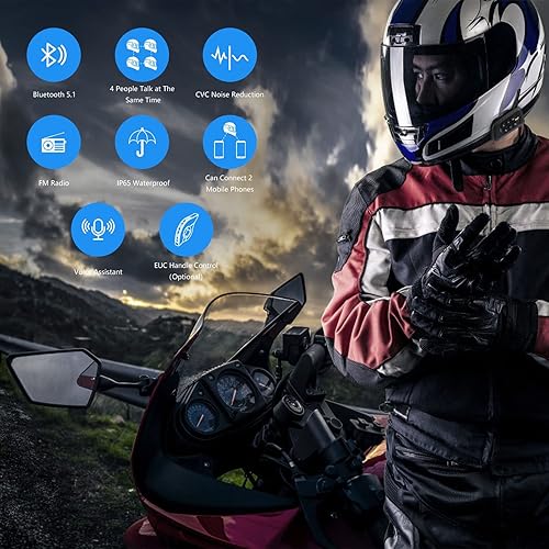 Miniatura 3 de EJEAS V4Plus - Casco de motocicleta con intercomunicador Bluetooth, intercomunicador para casco de moto, 2 ciclistas de 3,937.0 ft, 4 ciclistas de