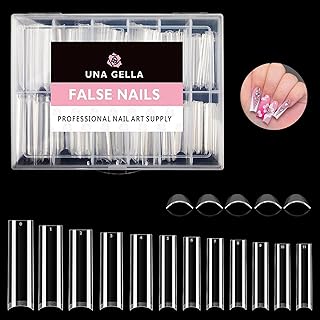 UNA GELLA Tapered Square Nail Tips XXL 216 PCS No C Curve Nail Tips Extra Long Straight Nails Half Fake No Trace for Acrylic Tips for Home DIY with Box