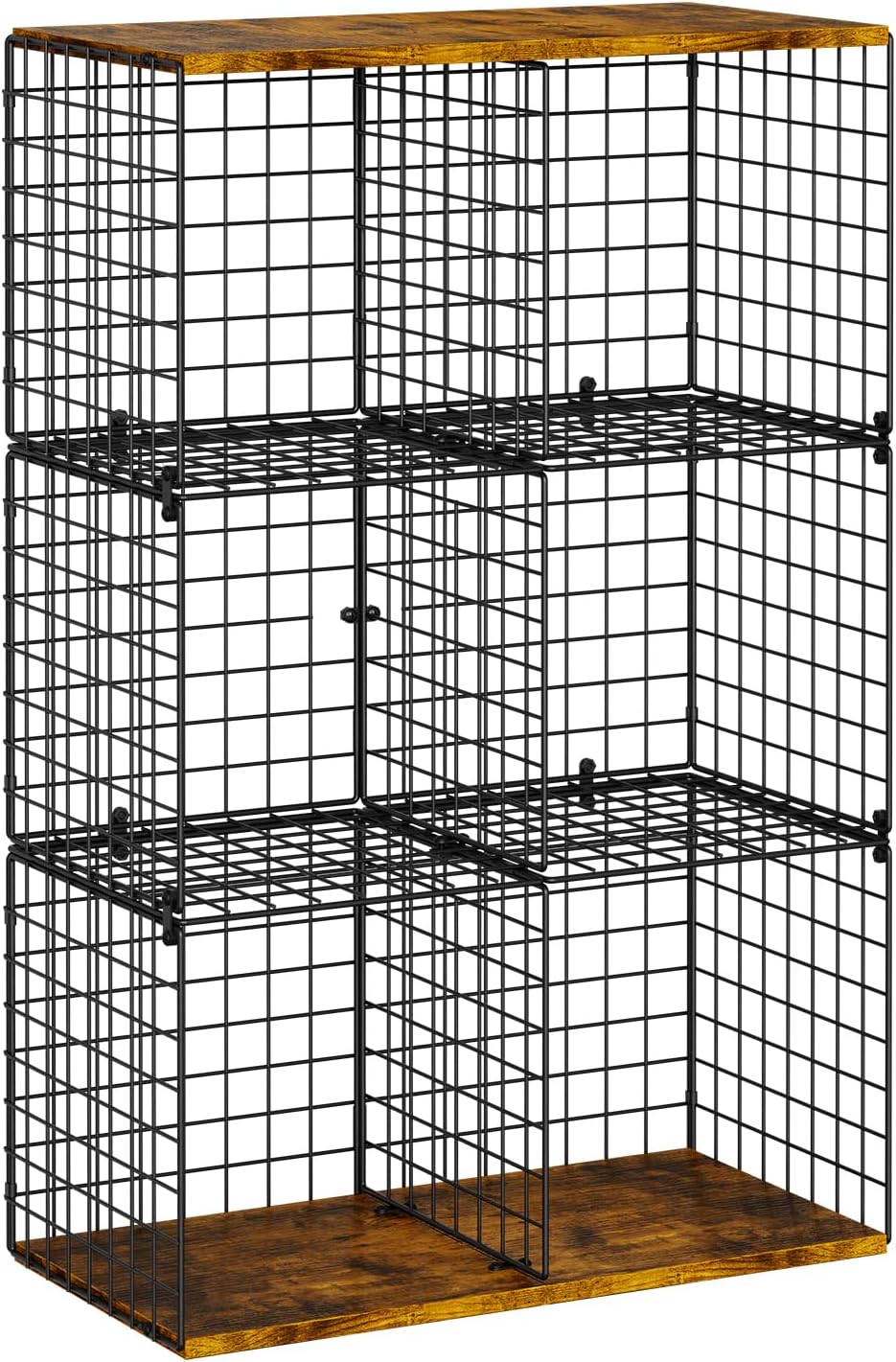 Wire Cube Closet Organizer and Storage Shelf with Extra Woodtop, 11.8“ Sturdy 6 Cube Storage Organizer Shelf, Modular Cubby Storage Basket Shelves for Clothes, Bins, Bookshelf, Closet, Bedroom, Office