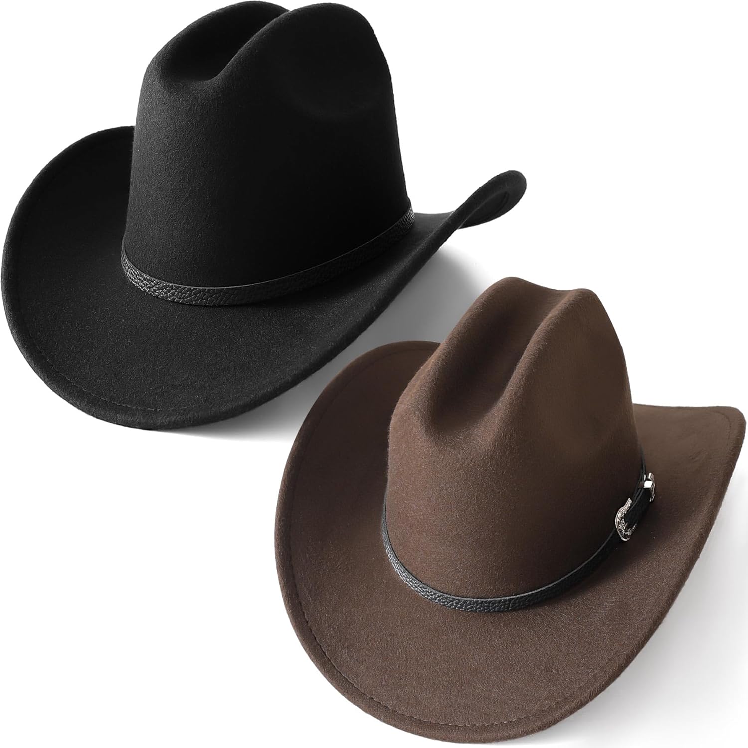 Ycctvar 2PCS Western Cowboy Hat for Men Women Cowgirl Cow Girl Country Costume Rodeo Cattleman Cute Felt Adult Ladies Buckle