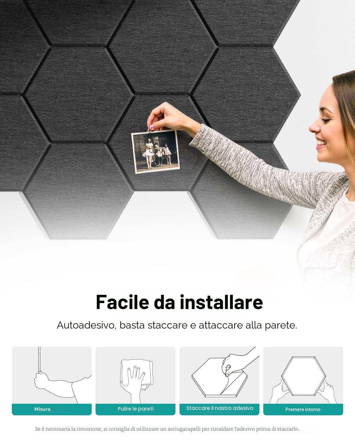 Soundsbay Pannelli Fonoassorbenti Esagonali 18 Pezzi Nero 30x26x0.9cm | Parete fonoassorbente ad alta densità per decorazione pareti trattamento acustico