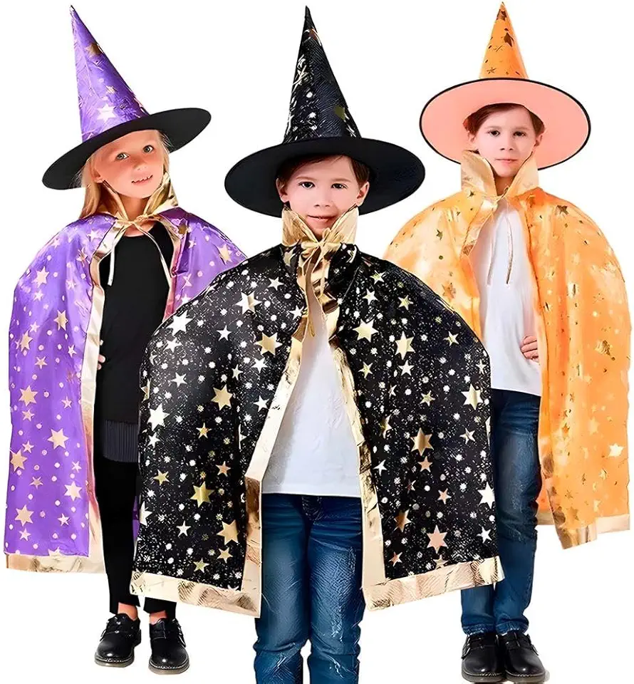 Fantasia Halloween Infantil Kit Capa Com Chapéu De Mago