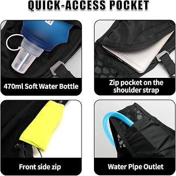 Hydration Backpack with 2 L Hydration Bladder and 470 ml Bottle, Water Backpack, Large Running Vest Backpack, Running Backpack for Men and Women, Hiking, Cycling