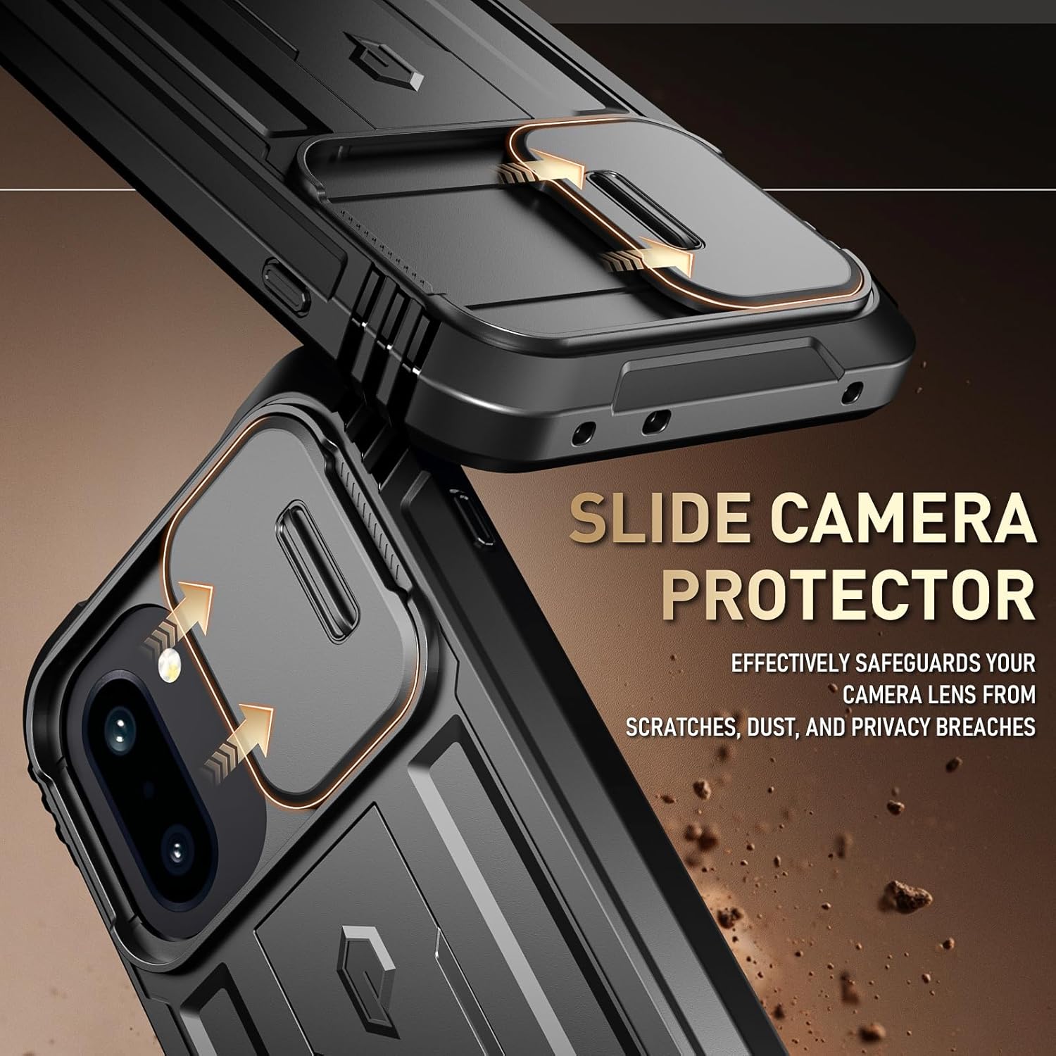 Poetic Revolution Case for OnePlus 15R 5G, [Slide Camera Cover], [20FT Mil-Grade Drop Tested], Full-Body Military Grade Rugged Dual-Layer Shockproof Cover with Kickstand, Black