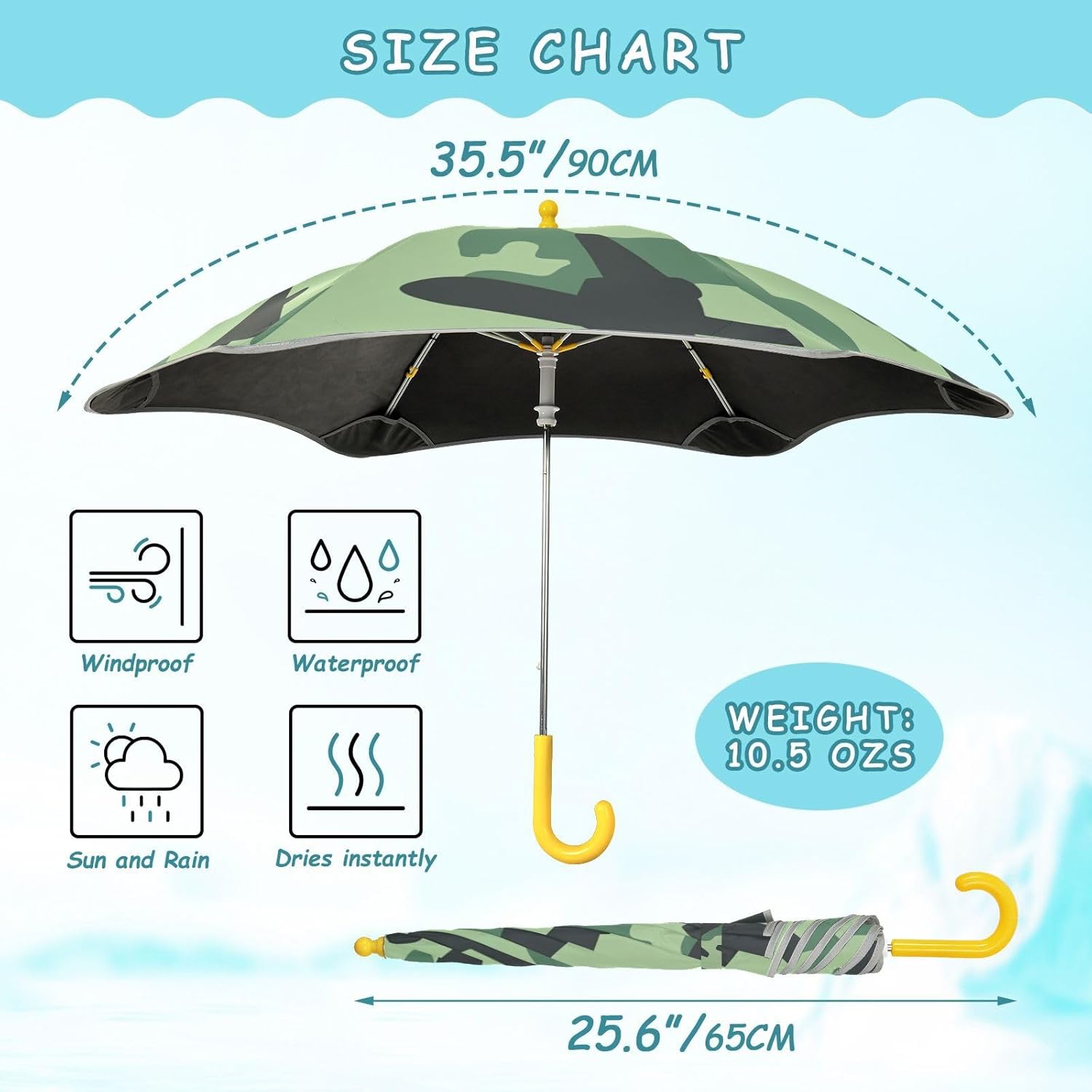 Green Planes Camouflage Kids Outdoor Umbrella Wind and Rain Protection Umbrella with Reflective Strip for school for rain windproof