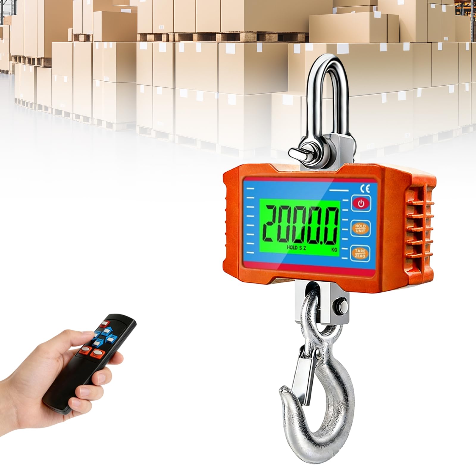Kranwaage 2000kg/4000lbs, Digitale Hängewaage, Crane Scale Digital, Digitale Schwere Industrie Hängende Waage, Elektronische Zugwaage mit Sensor und LCD-Anzeige für Bauernhof(Ohne Batterie)