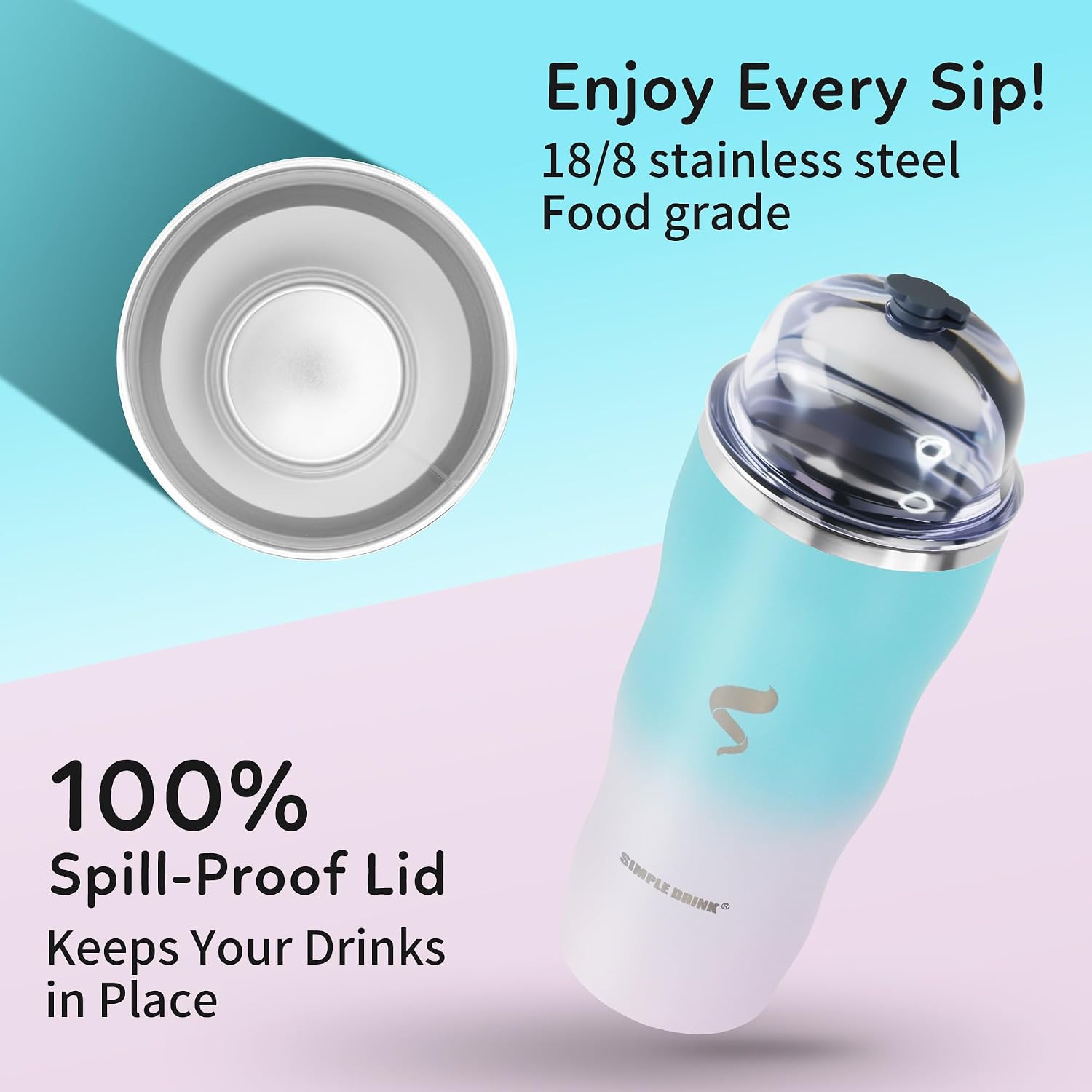20oz Tumbler with Straw and Lid, Stainless Steel Insulated Travel Cup, 18/8 Double Wall Vacuum Tumbler, Leak Resistant Lid, Cup Holder Friendly Coffee Cup, Blue White Gradient image 2