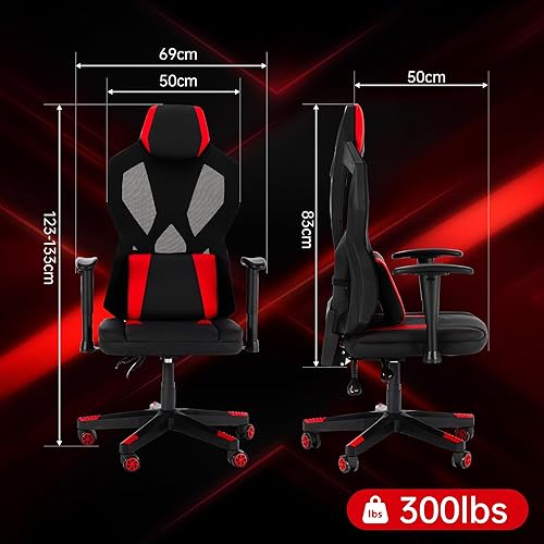 Miniatura 2 de Frassie Silla de juegos con luces LED RGB, silla de videojuegos ergonómica para computadora con soporte lumbar de masaje (rojo)