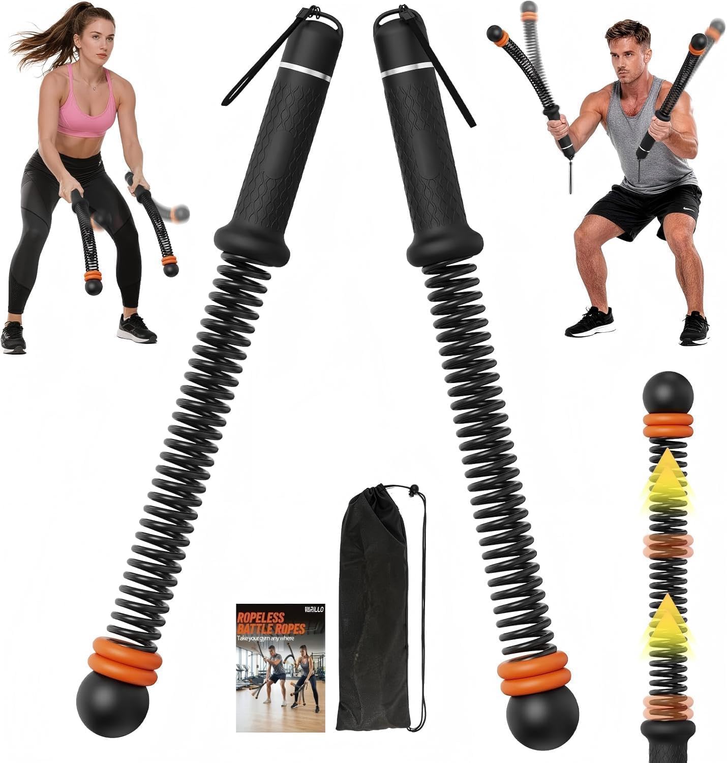 Portable Ropeless Battle Ropes, New Upgrade Adjustable Weights Cordless Battle Ropes for Home Gym with Storage Bag, Weighted Exercise Equipment for Low-Impact Workout, Strength & HIIT, for Men & Women
