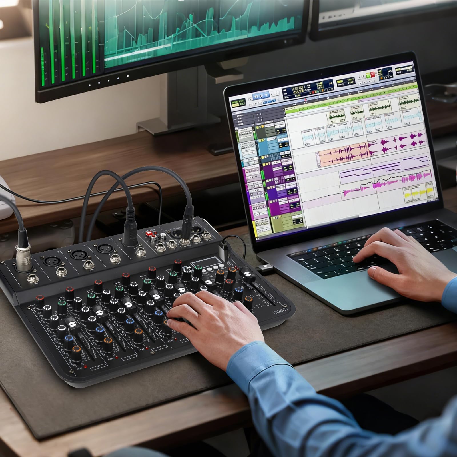 Table de Mixage Son 7 Canaux dj Professionnel Console de Mixage avec FX Reverb Delay, Tabl Mixag dj Pro Audio Mixer avec Usb Bluetooth