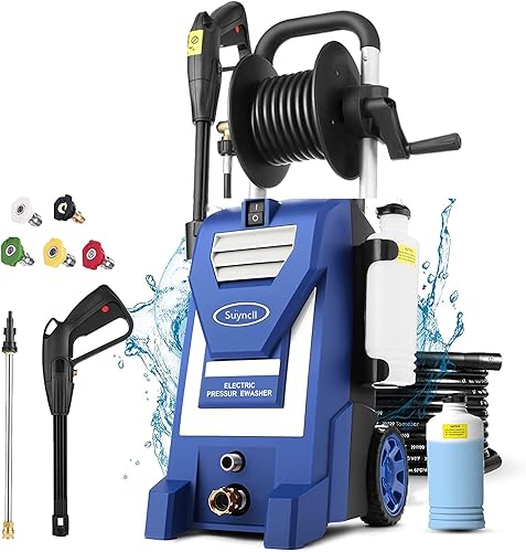 Suyncll Lavadora eléctrica de 20 GPM lavadora de alta presión de 1600 W lavadora a presión eléctrica portátil SY3000 con carrete de manguera 4