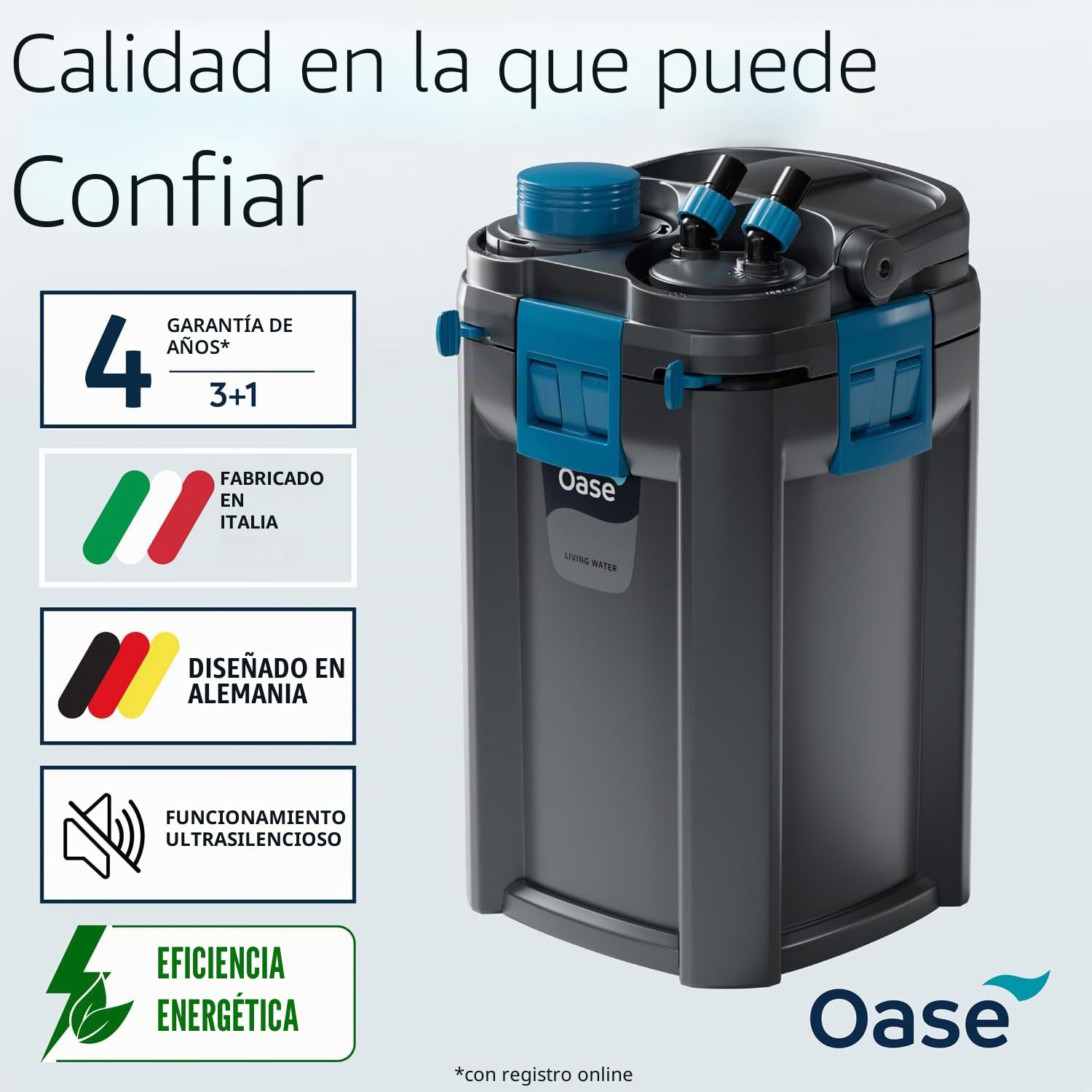 OASE BioMaster 2 250 - Filtro de recipiente para acuarios, filtro externo para acuario con prefiltro EasyClean, rendimiento silencioso, agua dulce y salada, hasta 70 galones