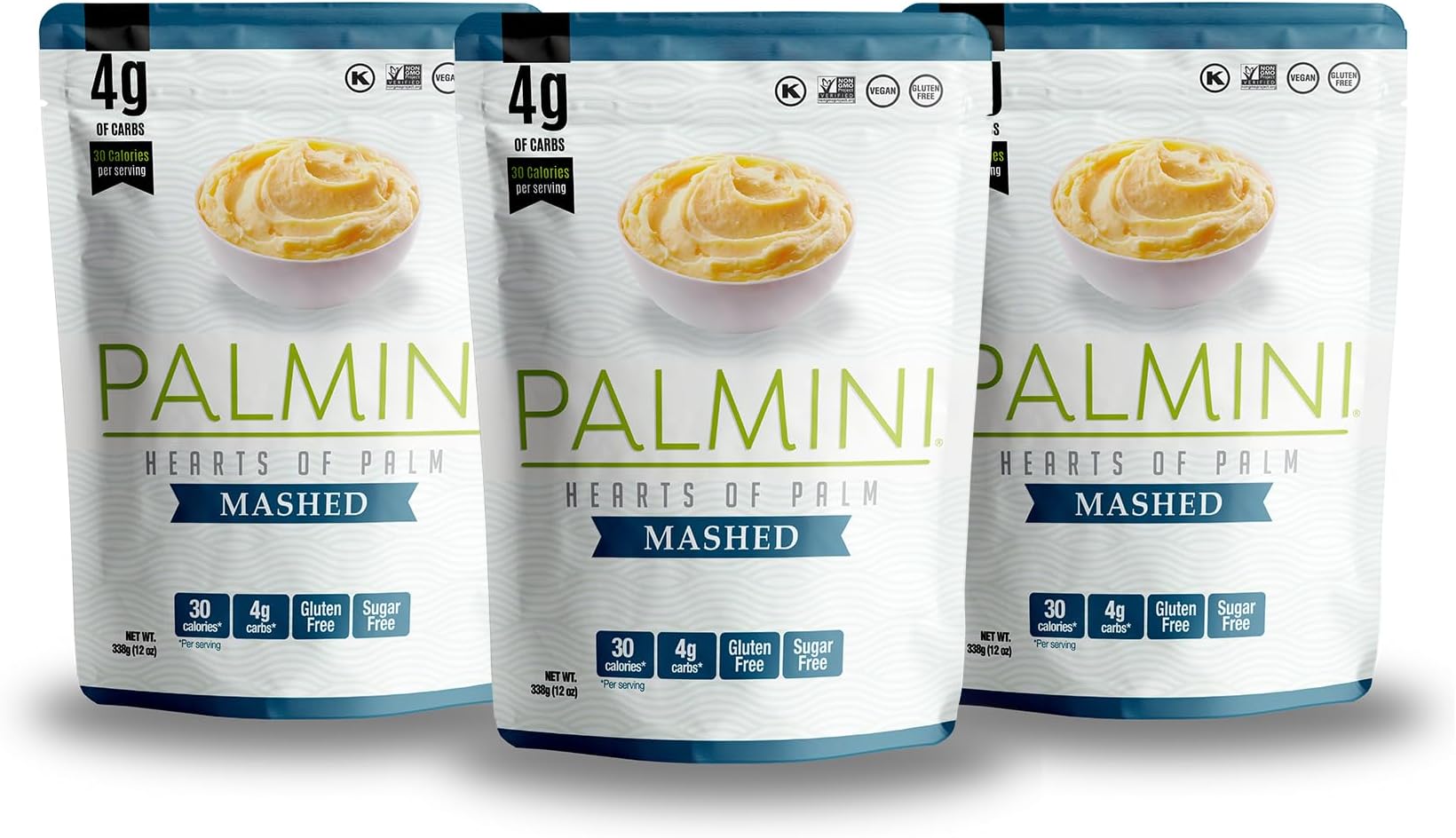 Palmini Mashed | Low-Carb, Low-Calorie Hearts of Palm Mash | Keto, Gluten Free, Vegan, and Non-GMO | As seen on Shark Tank | (12 Ounce Pouch - Pack of 3)