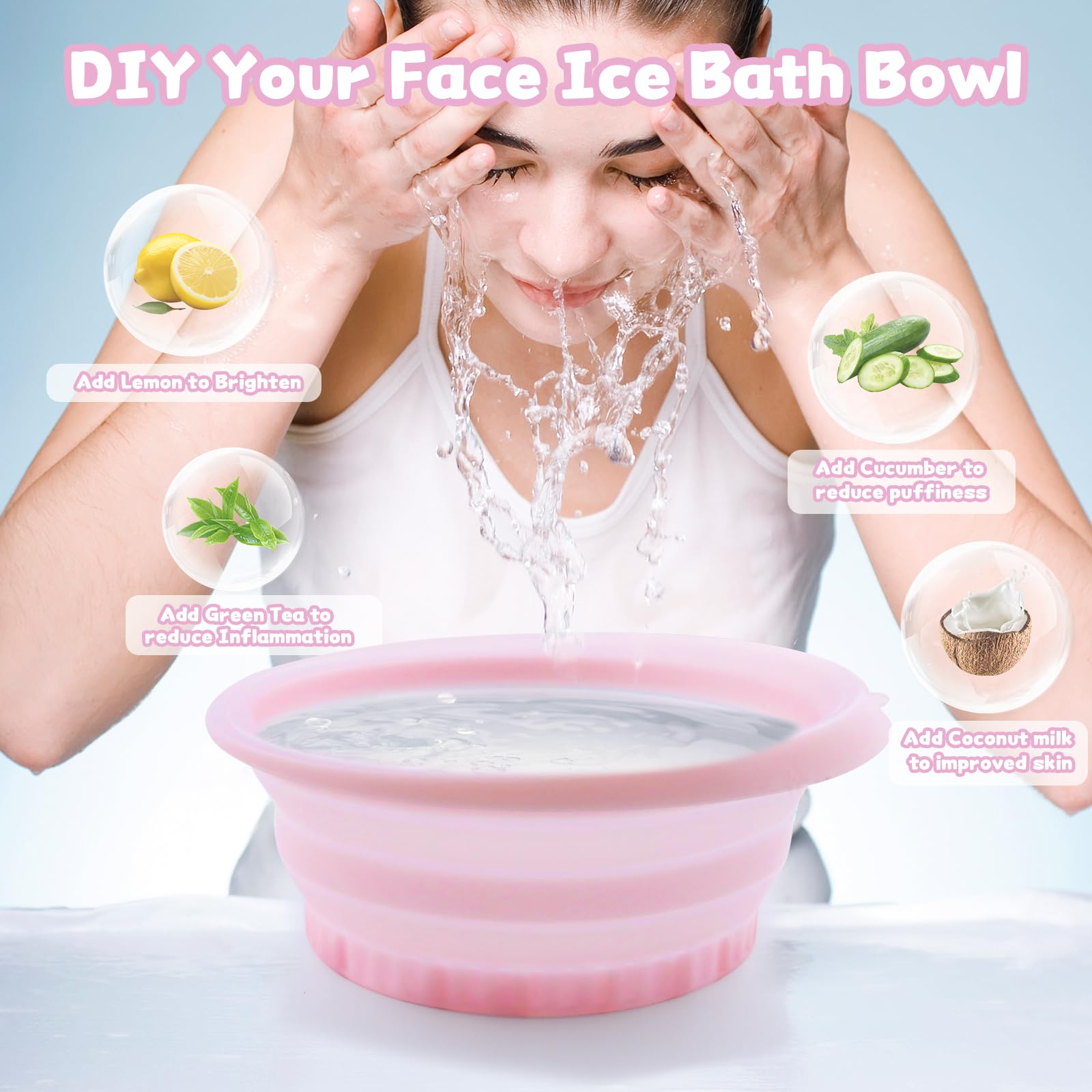 Face Bowl for Ice with Built-In Icetray, Foldable Silicone Ice Facial Bath Washbasin 1