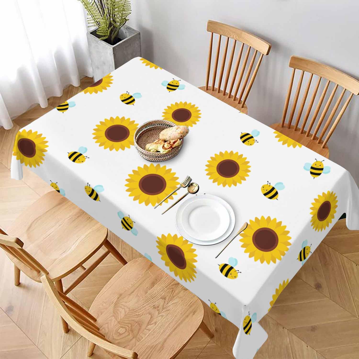 Nappe de table rectangulaire abeilles mignonnes housse réutilisable 137x183cm