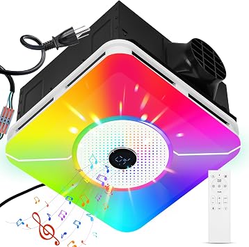 Bathroom Exhaust Fan with Bluetooth Speaker & LED Light,230 CFM 1.5 Sone Bathroom Fan with Speaker,7 RGB Modes Music Sync,3CCT 3000K-6500K,Remote Control,Bluetooth Exhaust Fan Easy Install