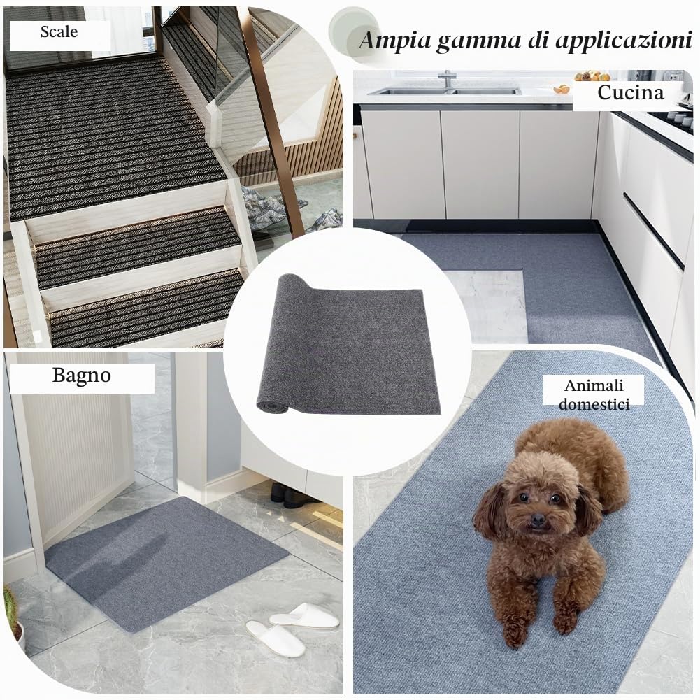CREATCABIN 1 Rotolo Moquette Autoadesiva Antiscivolo Resistente Morbida Imbottita Piastrelle per Tappeti per Animali Domestici Tappetino Protettivo AntiGraffio per Pavimenti Fai Te 100×40cm