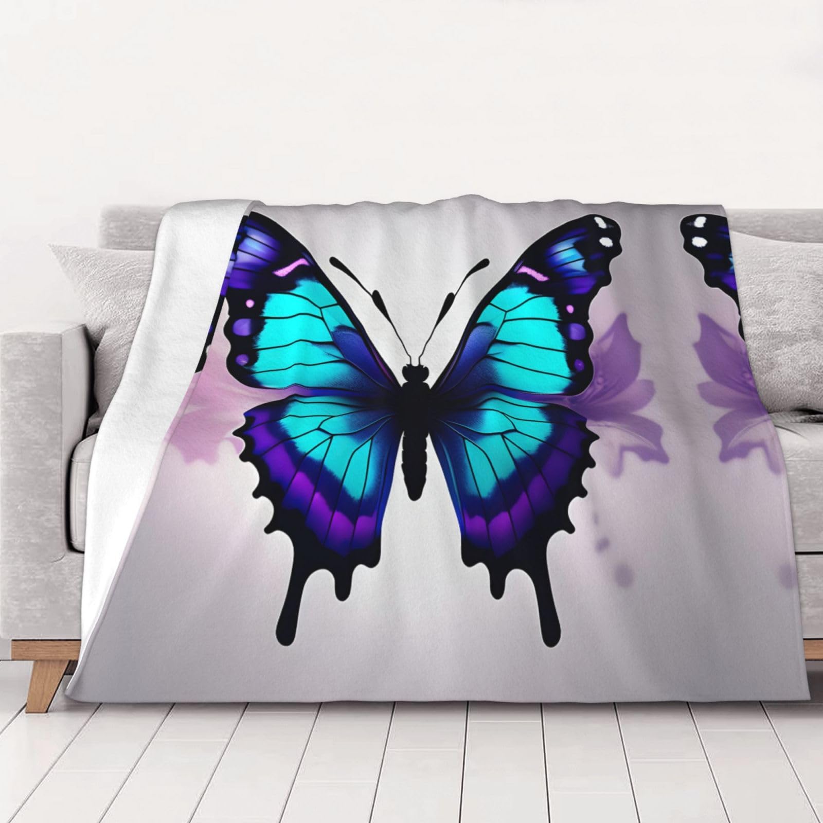 Couverture polaire papillon bleu violet cadeau doux pour lit et canapé