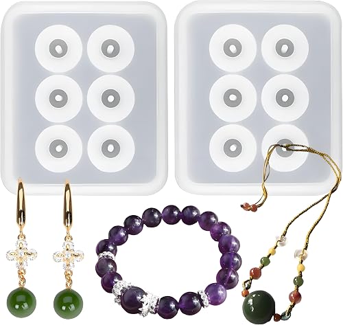 Silicone Resin Bead Molds Set, 2 Pack Round Ball Molds with Holes, DIY Jewelry Making Tools