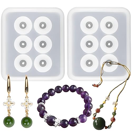 Silicone Resin Bead Molds Set, 2 Pack Round Ball Molds with Holes, DIY Jewelry Making Tools
