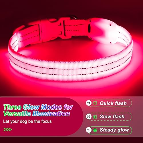 Miniatura 4 de Visinite Collar de perro LED recargable por USB, collares de perro con luz totalmente ajustable para perros pequeños, medianos y grandes, 3 modos