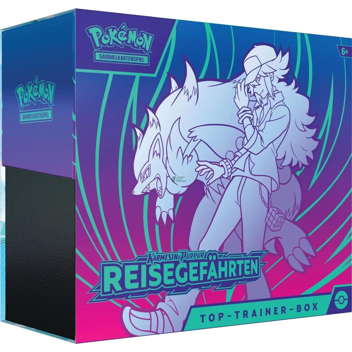 Pokemon towarzysz podróży Top Trainer Box Karmesin & Purpur 9 - niemiecki NOWY & OVP oraz BB-Toy-Trades-Toploader