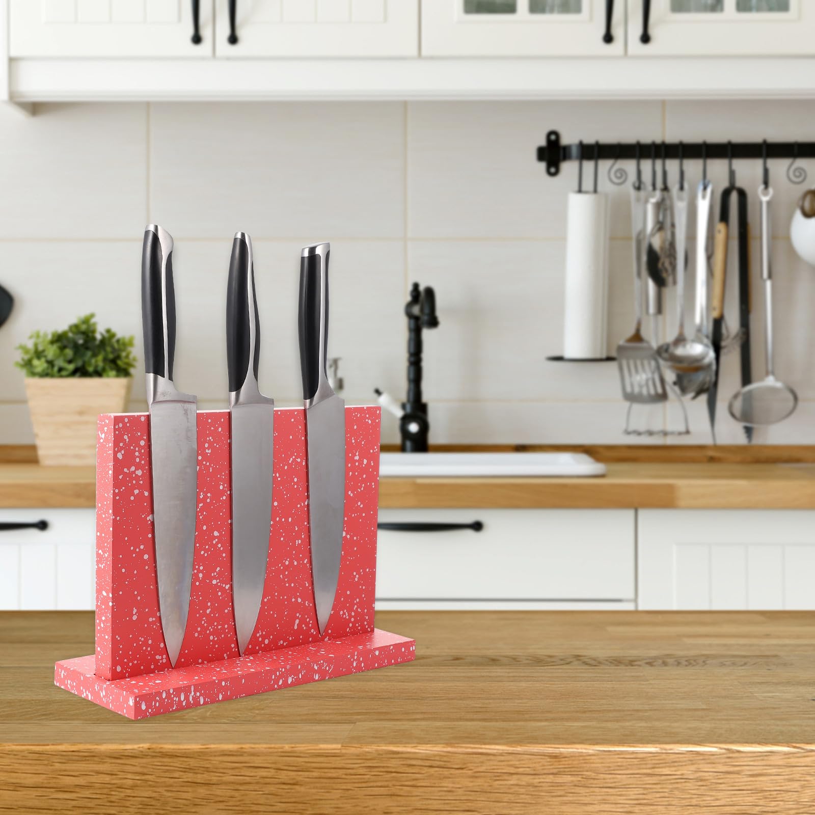 Portacoltelli Magnetico Verticale in Mdf, Rosso, Stabile e Multifunzione