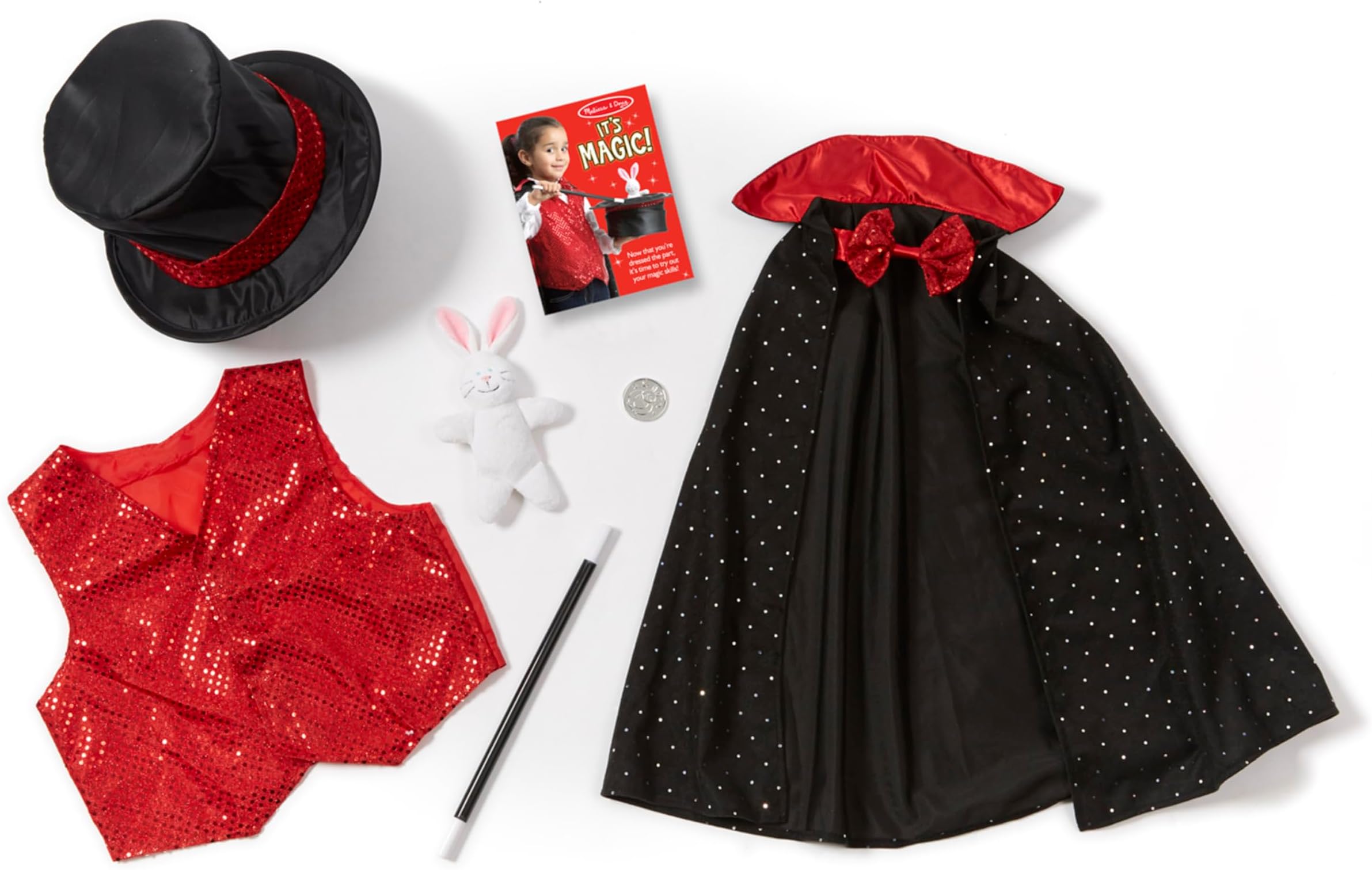Melissa & Doug Magician Role Play Costume Set - Includes Hat, Cape, Wand, Magic Tricks Frustration-Free Packaging
