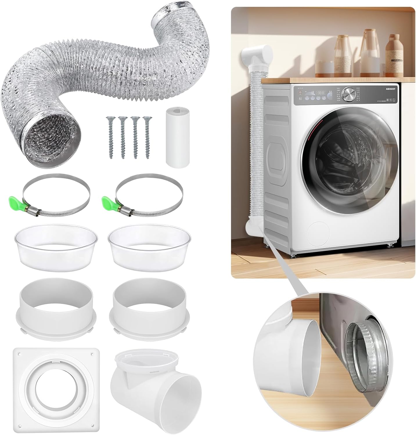Dryer Vent Hose,Indoor Dryer Vent For Tight Space, Dryer Hose Vent Kit,90 Degree Dryer Vent Elbow,Dryer Vent Connector Kit,Dryer Vent Duct, Dryer Vent Adapter, Dryer Vent Vacuum Hose Attachment