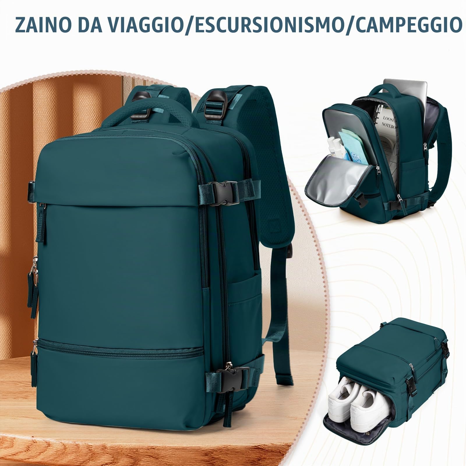 SZLX Zaino Ryanair 40x20x25 Donna Zaino da Viaggio Bagaglio a Mano 20L Uomo Borse da cabina Easyjet Travel Backpack Adatto a laptop da 14 Pollici con scomparto per scarpe per Lavoro e Scuola