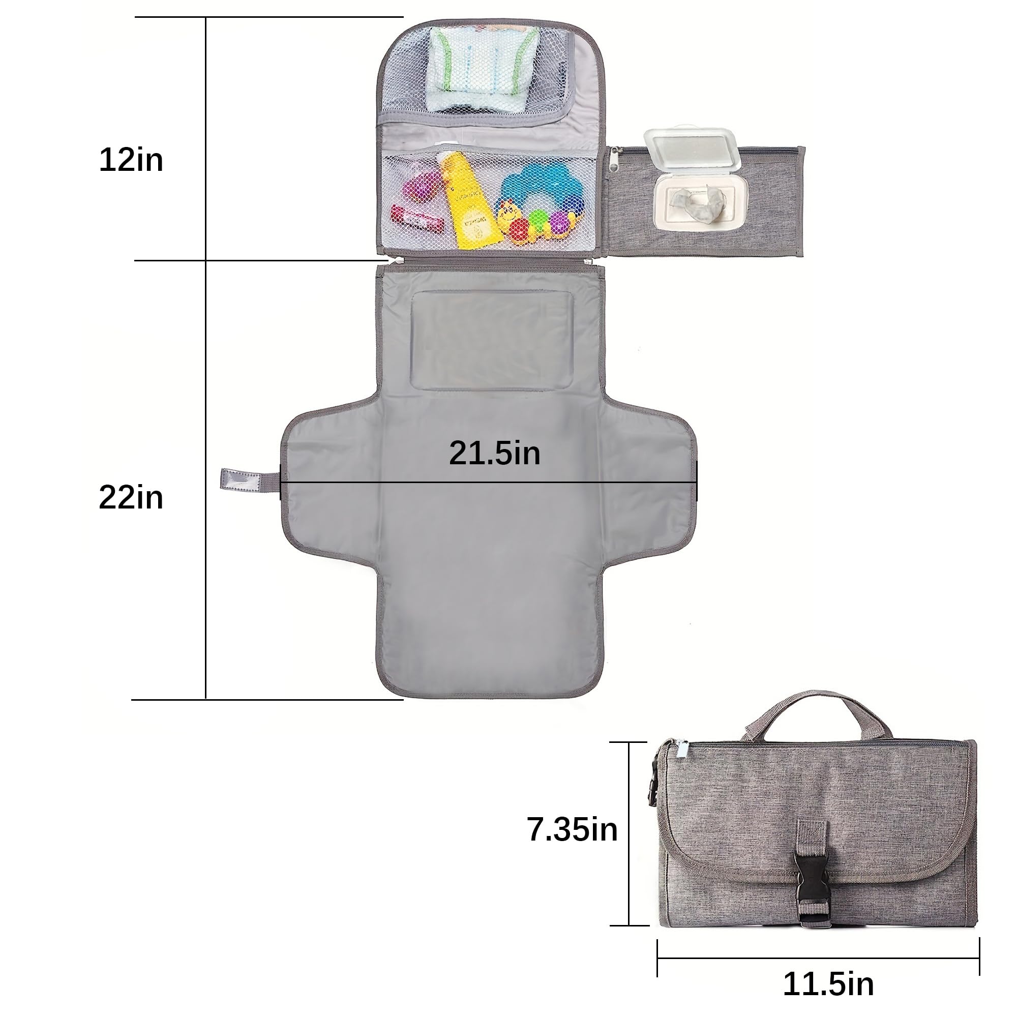 Baby Changing Diaper Pad Bag: Portable Changing Pad, Diaper Changing Pad, Waterproof Baby Changing Pad with Smart Wipes Pocket, for Baby Shower Gifts, Travel Changing Kit, Baby Changing Mat