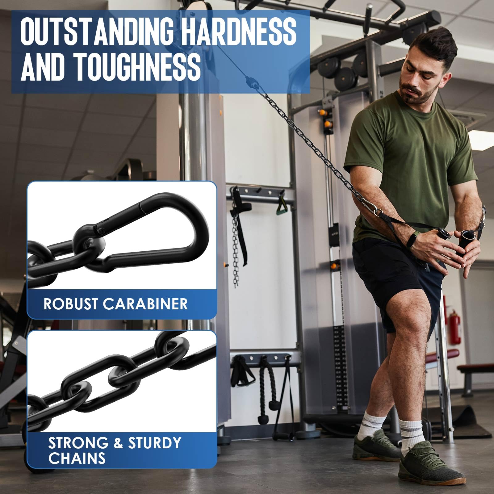 Fitness-Kette, Gewichtheberkette, 304 Edelstahl, Übungskabel-Maschinen-Verlängerungskette, Lat-Pulldown-Stangenverlängerung, Befestigung für Zuhause