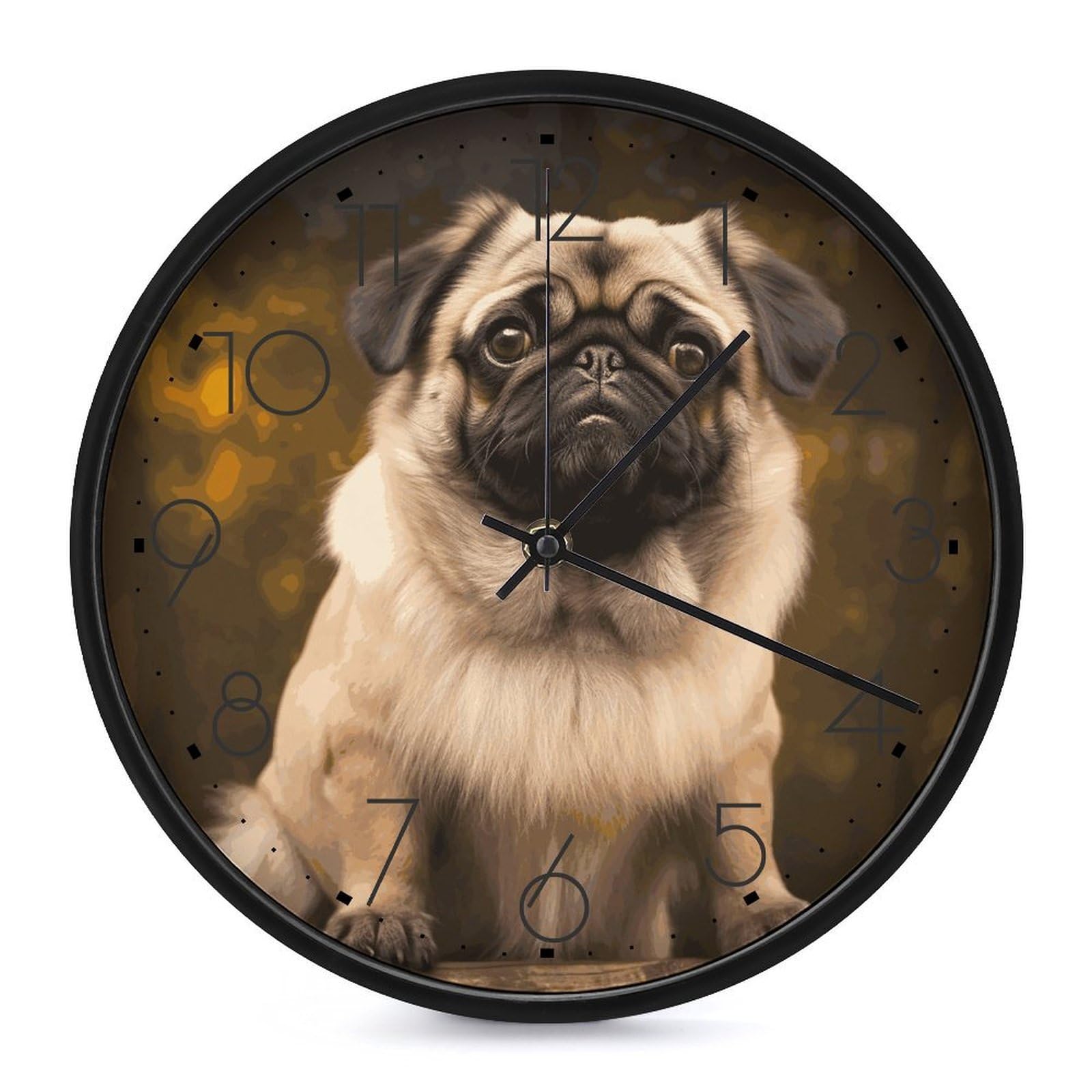 DWVTSLH Pug Dog Wall Clock 10 Inch Silent Non-Ticking Modern Clocks Battery Operated - Decorative Wall Clocks for Bedroom Living Room Kitchen Office Wall Decor Gift Idea