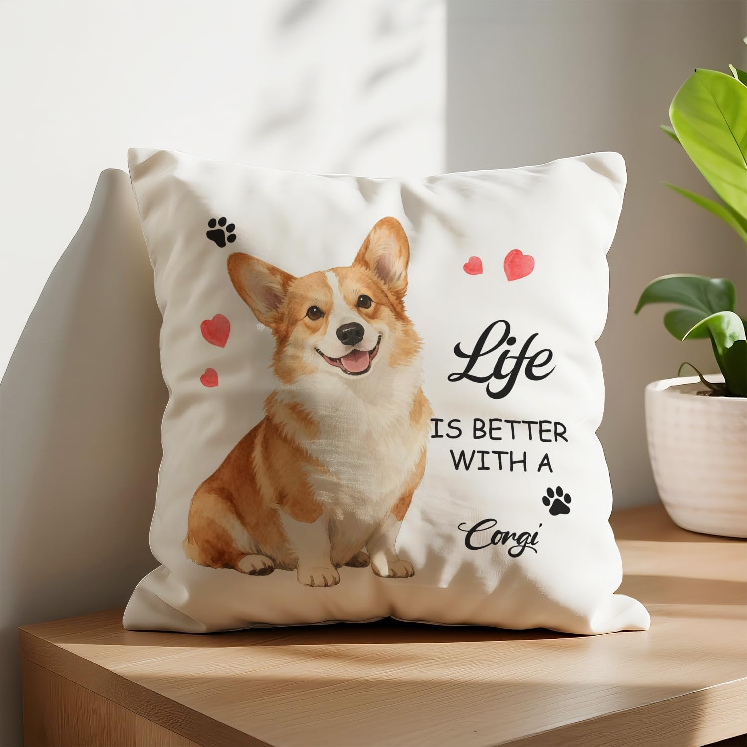 Corgi Throw Pillow Covers,Corgi Lovers Gifts for Women Dog Mom,Life is Better with a Dog Cushion Pillow,18x18 inch image 2